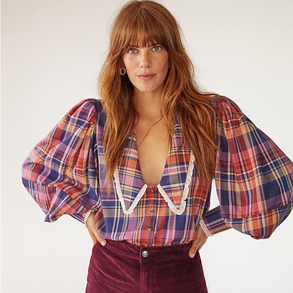 Free People Bexley Plaid Top Blouse small NWOT